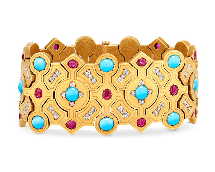 Russian 18K Gold, Diamond and Turquoise Bracelet
