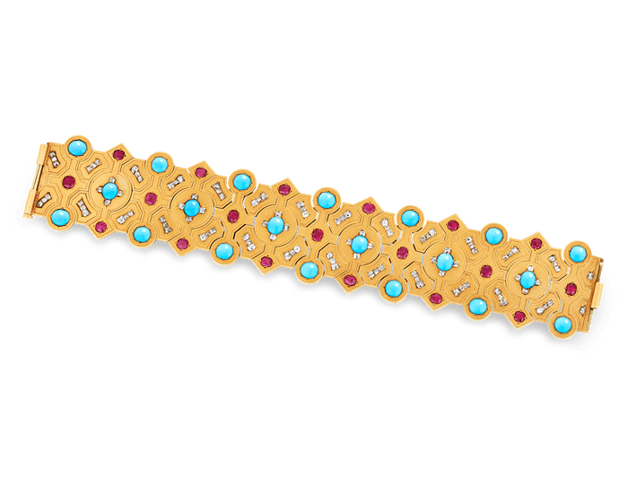 Russian 18K Gold, Diamond and Turquoise Bracelet