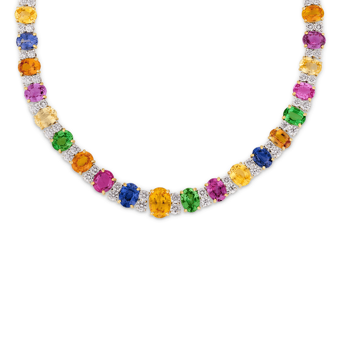 Oscar Heyman Multi-Color Sapphire and Tsavorite Garnet Necklace