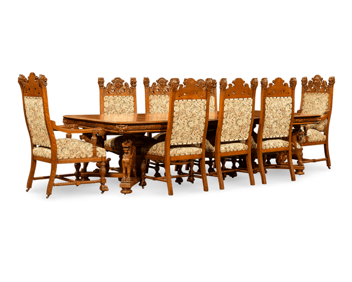 This R.J. Horner dining suite features exceptional carving throughout