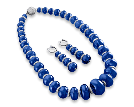 Tanzanite Bead Necklace and Earring Suite, 925.10 Carats