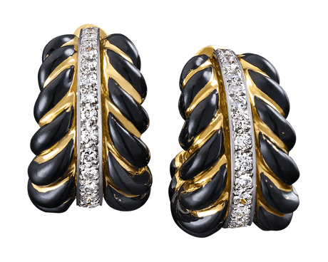 David Webb Enamel and Diamond Hoop Earrings
