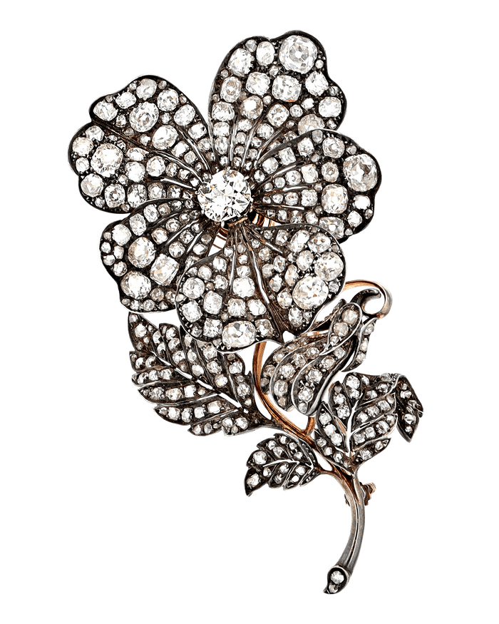 Victorian Diamond Flower Pin, 23.10 Carats