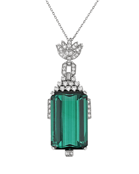 Art Deco Green Tourmaline Pendant, 80.71 Carats