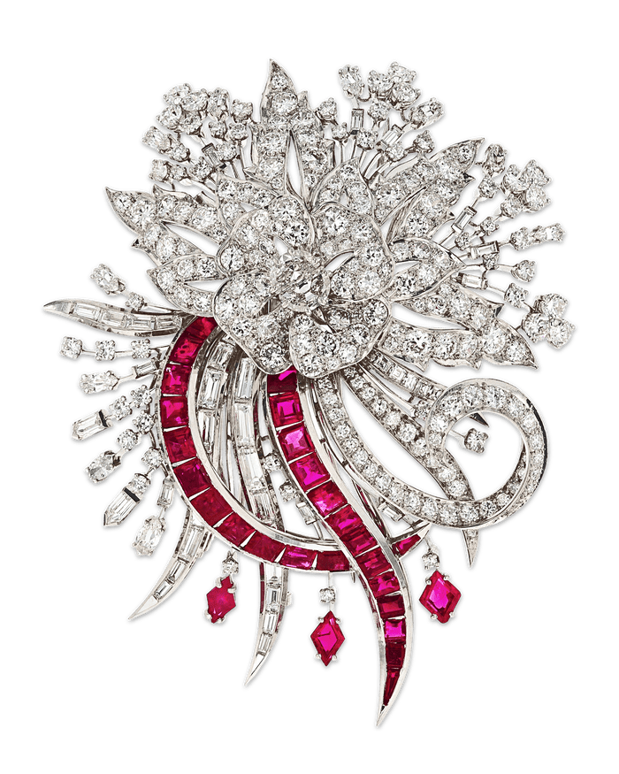 Diamond and Ruby Brooch